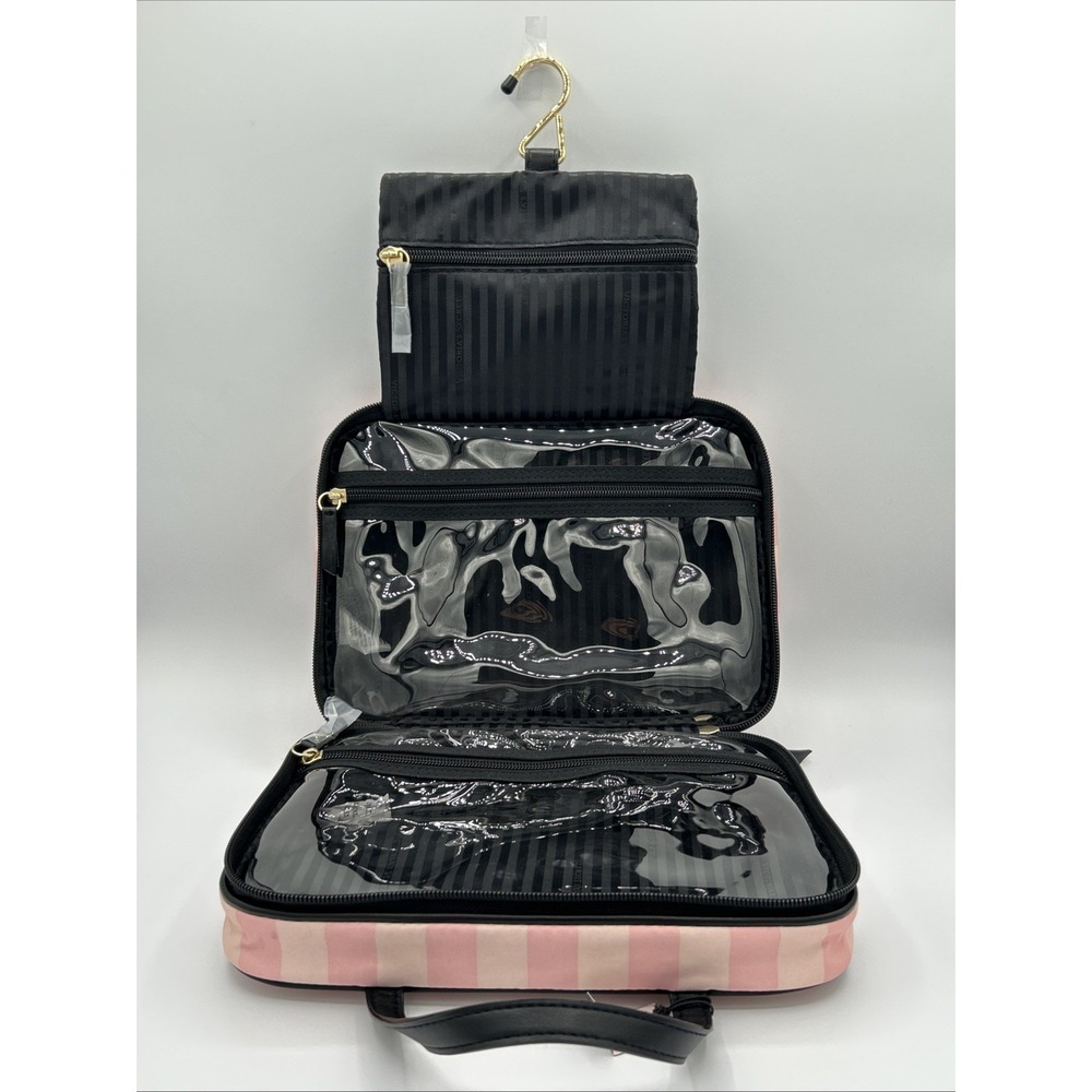 Victoria's Secret Hanging Cosmetics Bag,Heritage Stripes Pink Travel Case NEW - Picture 6 of 15